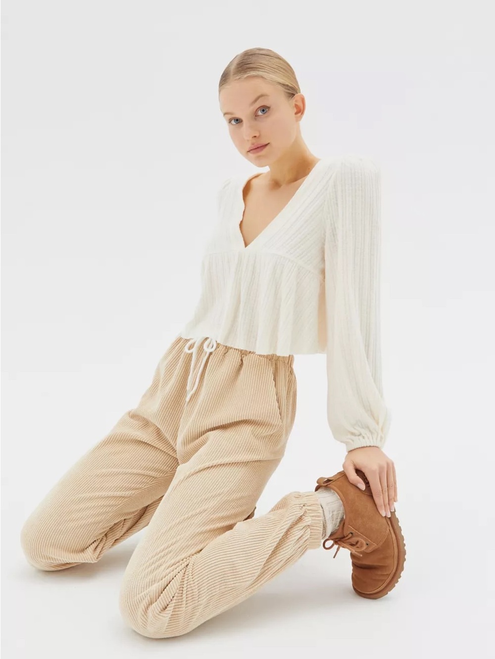 Urban Outfitters Prairie Ribbed Babydoll Top